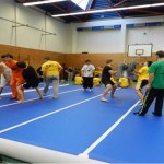 Venta al por mayor, colchonetas inflables de Taekwondo para gimnasio, pista de piso de aire
